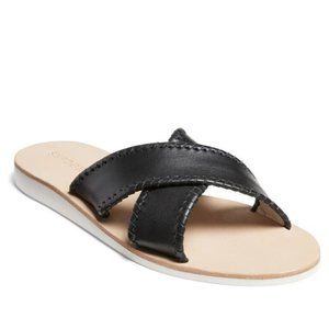 NIB Jack Rogers Black Leather Sloane X-Band Slide Sandals